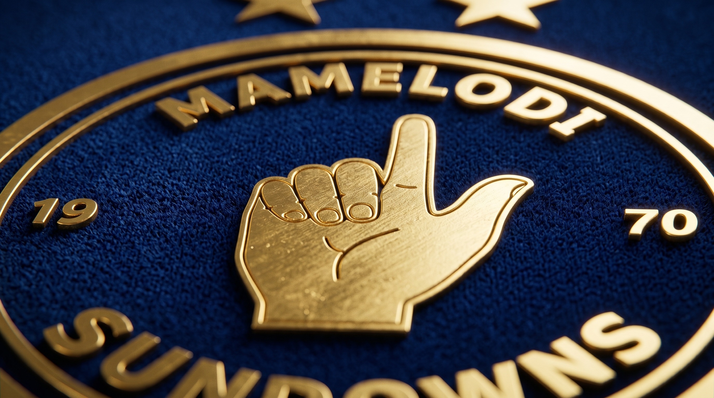 Golden Mamelodi Sundowns crest in close detail