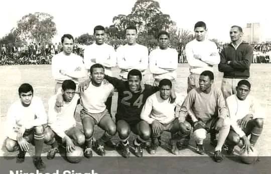 An early Sundowns team photographed together beside the pitch