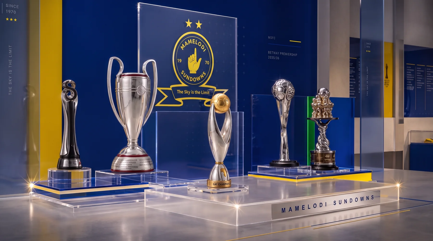 Side profile of the Sundowns trophy cabinet