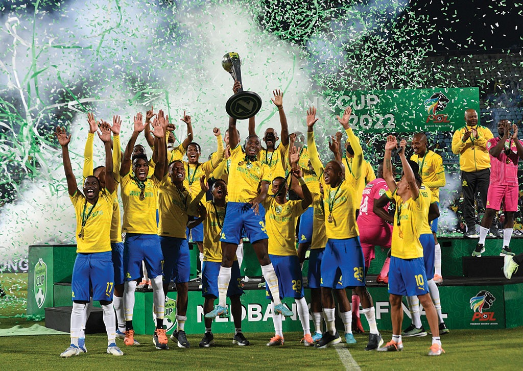 Mamelodi Sundowns celebrating the 2022 Nedbank Cup
