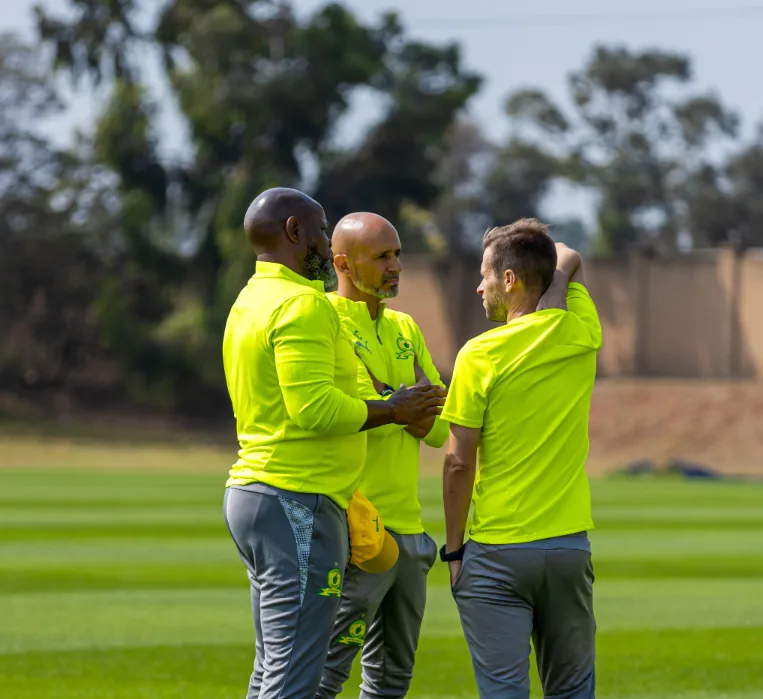 Mamelodi Sundowns technical team working together at the Chloorkop training ground