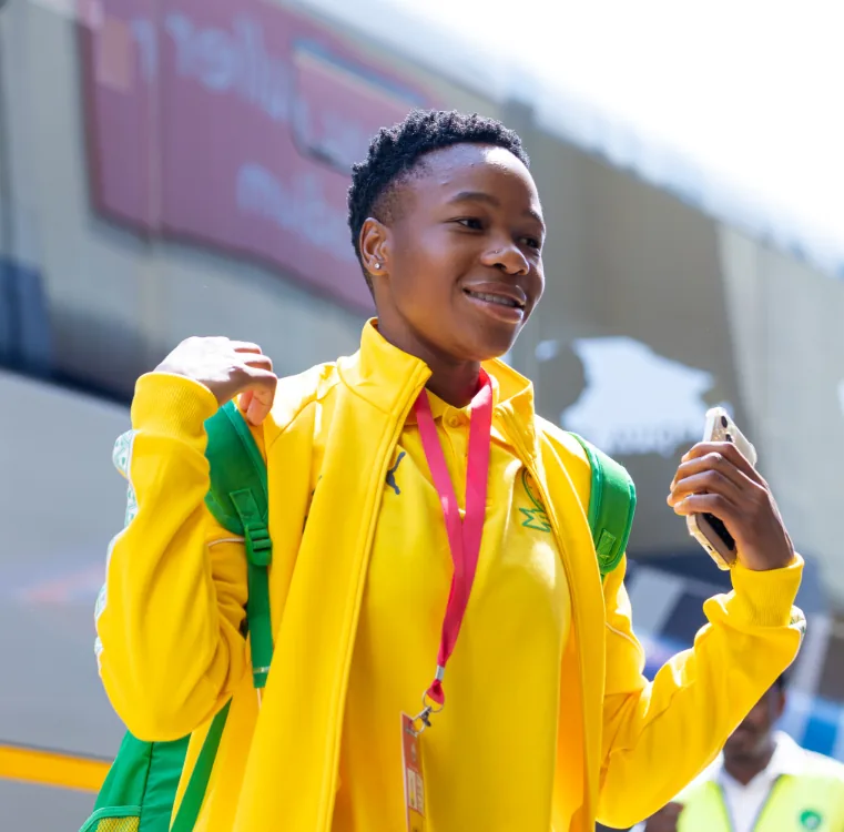 Sundowns Ladies players celebrating a goal together on the pitch